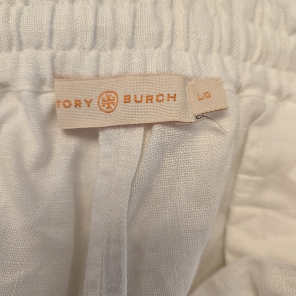 Tory Burch White 100% Linen Drawstring Paperbag Waist Coverup Shorts Size Large - Picture 5 of 8